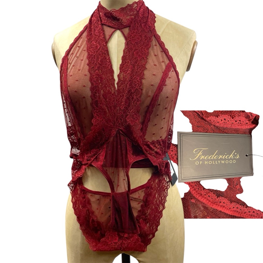 NWT Fredericks Lingerie Alexia Love MD Scarlet Sheer Set Hollywood Romantic Glam